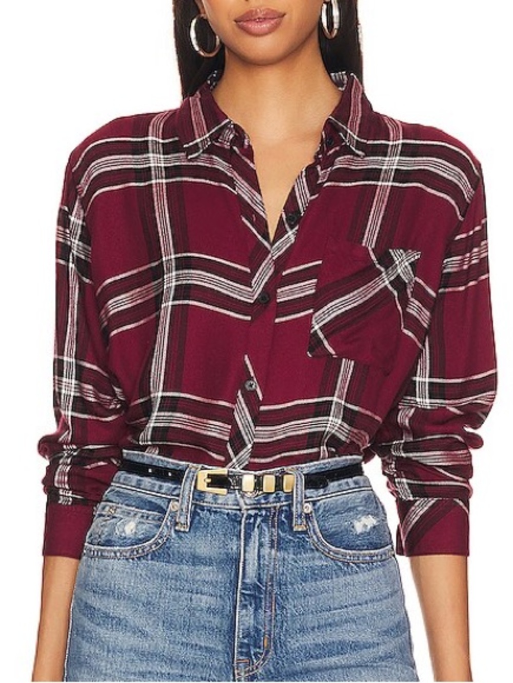 Rails Hunter Plaid Button Up Shirt, Small, Sangria, Black White
